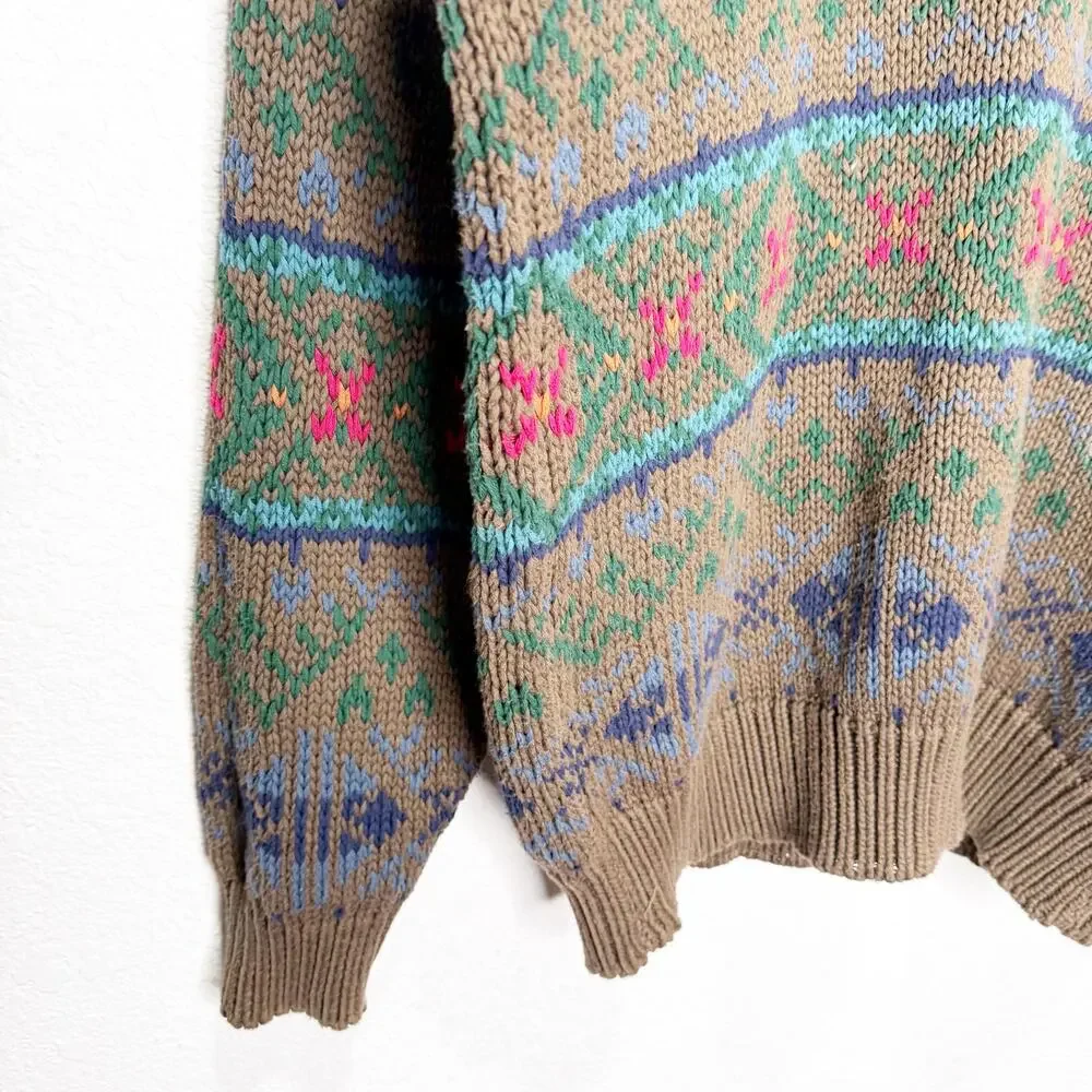 Vintage Eddie Bauer Heavy Knit Fair Isle Sweater Cotton - Picture 3 of 6
